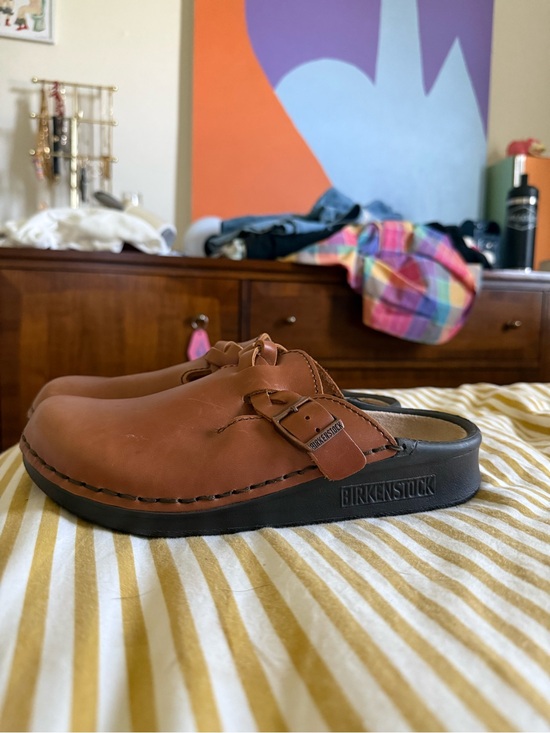 Birkenstock Shoes - Birkenstock Leather Clog Mule in Chestnut Brown